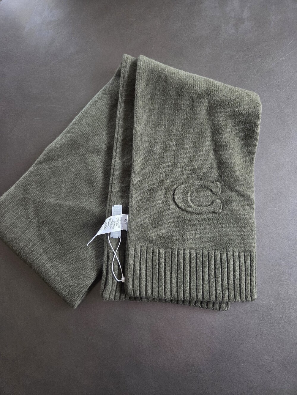 Coach Womens Green Wool Embossed Knit Muffler Scarf New - Picture 2 of 7